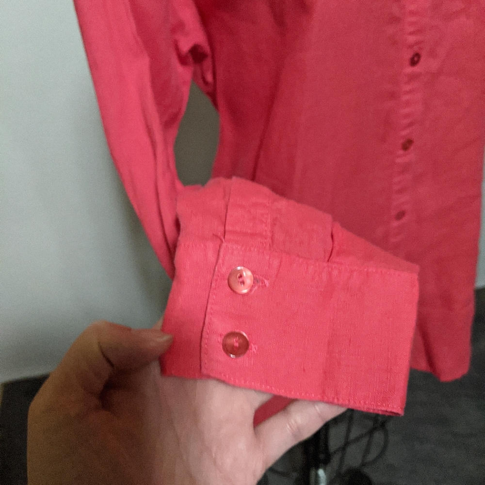 Eileen Fisher Organic Irish Linen Button Down Top Pink XS Preppy Classic Casual - Picture 6 of 9